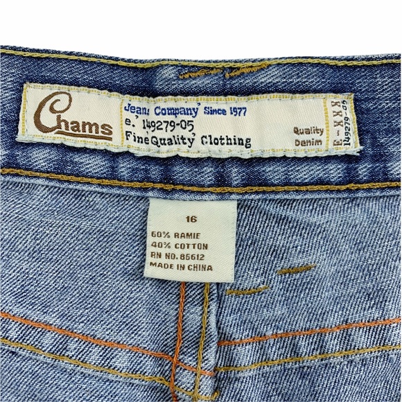 Chams Cropped Denim Jeans Medium Blue Wash Decorative Pockets - Picture 13 of 15